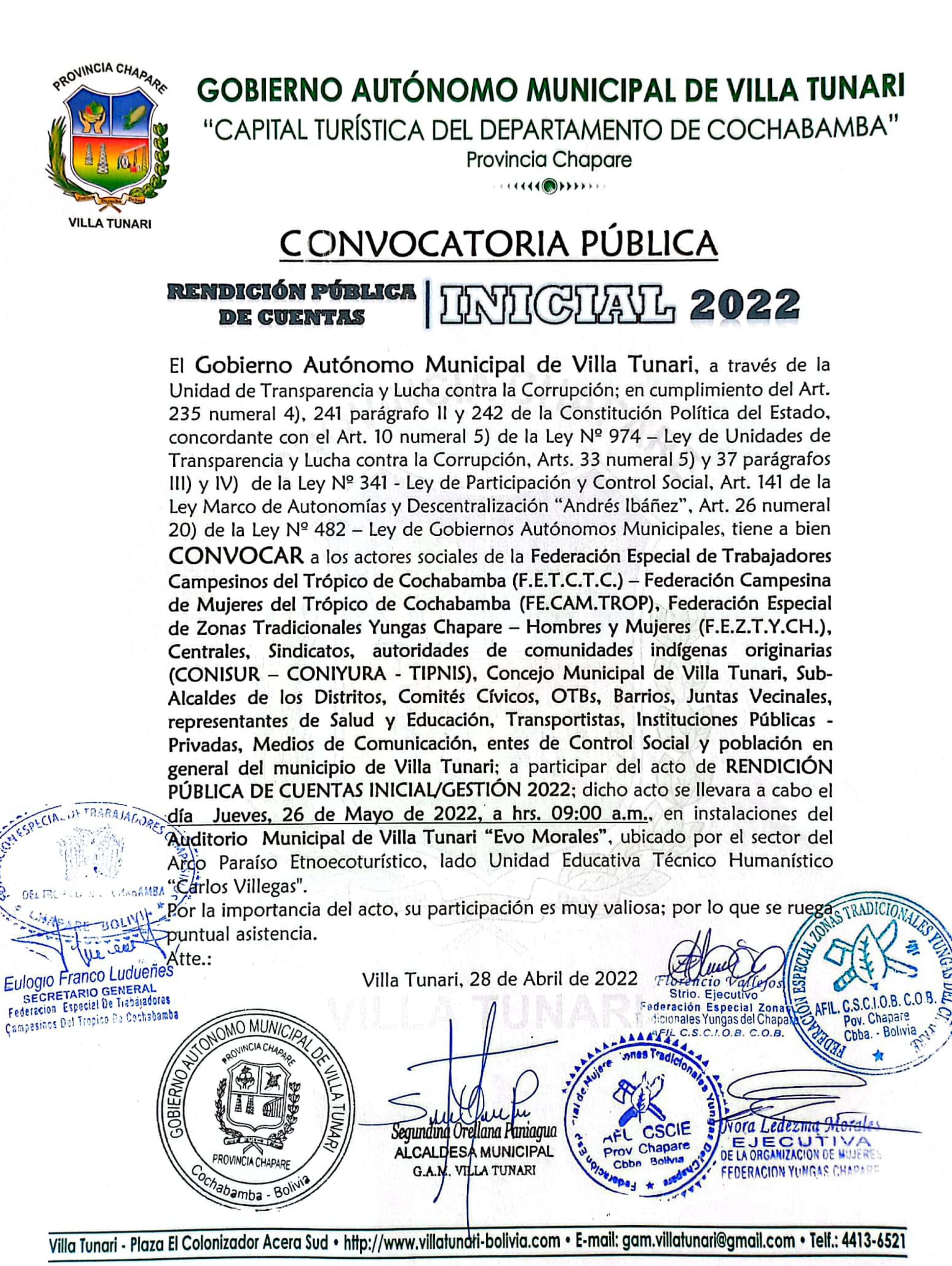 Rendición Pública de Cuentas Inicial 2022